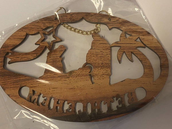 Nativity Scene Wall Sign Carved in  Olive Wood, New from Bethlehem