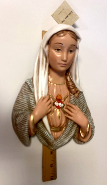Immaculate Heart of Mary 9" Hand Painted Wall Plaque, New from Colombia