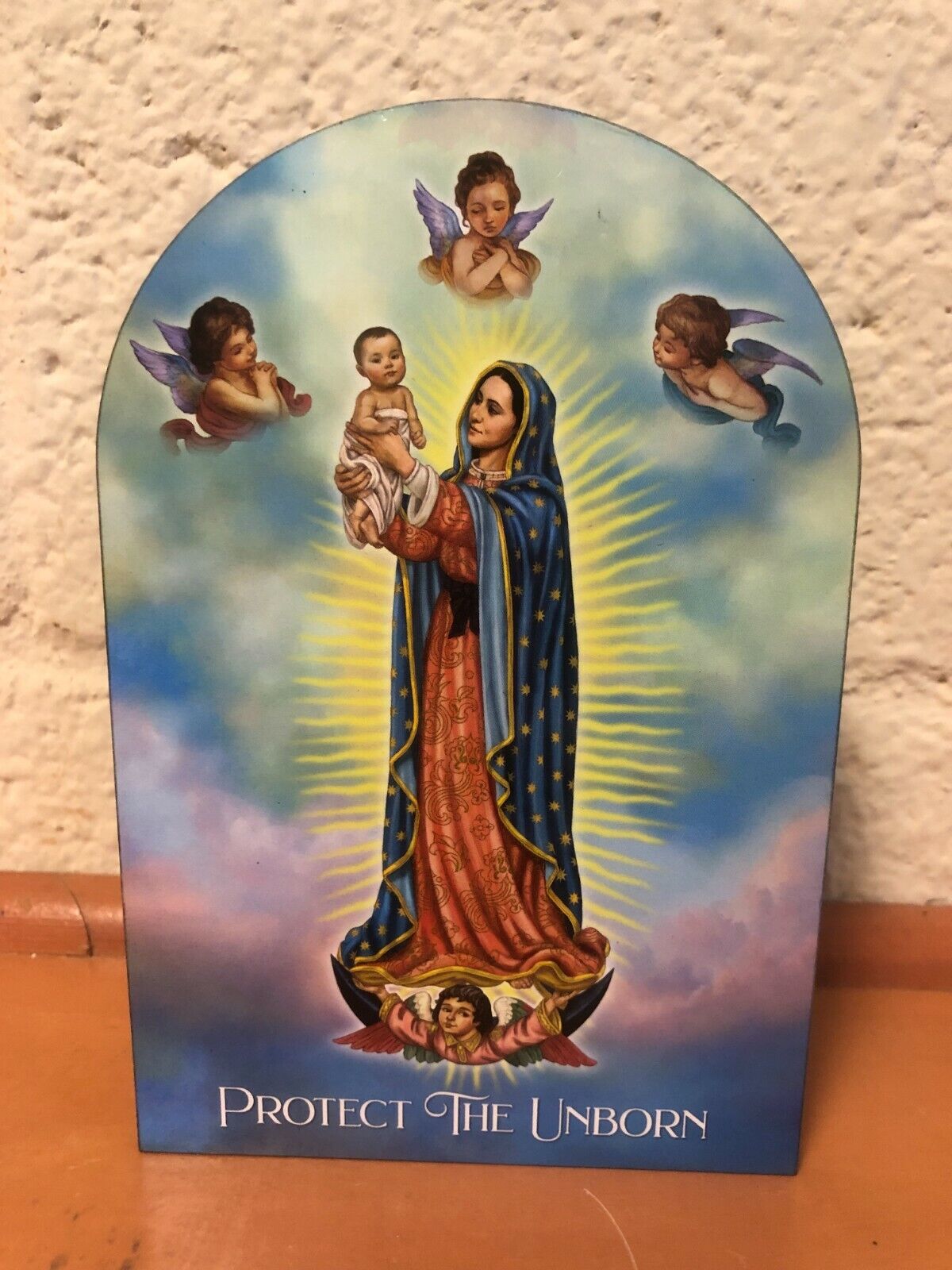 Our Lady of Guadalupe, "Protect the Unborn" , 6"  Image on Thin Wood , New
