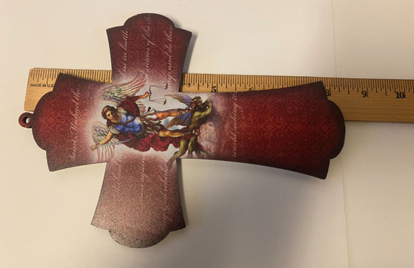Saint Michael The Archangel 8" Laser Image on Thin Wood Cross, New