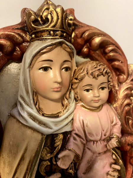 Our Lady of Mount Carmel 9" Wall Plaque, New from Colombia