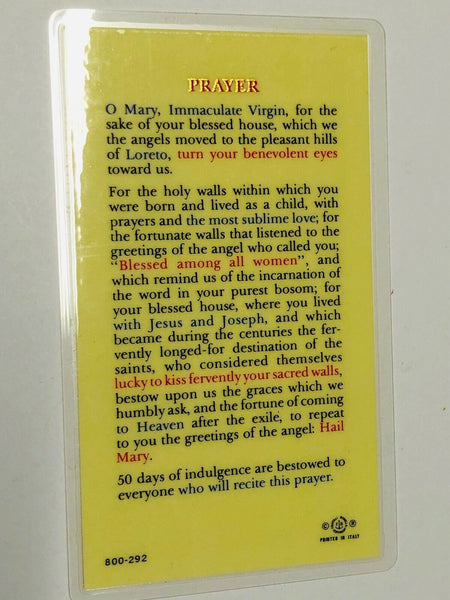 Our Lady of Loreto Laminated Prayer Card, From Italy, New