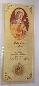 Saint Clare of Assisi Prayer Card with Medal, New from Italy
