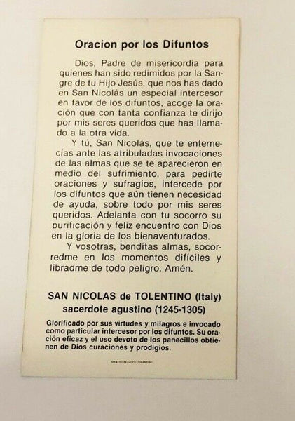Oración por los Difuntos, de San Nicolás de Tolentino, Estampa en Español