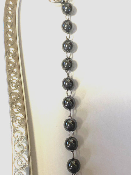 One Decade Hematite Rosary Bookmarker with Our Lady of Miraculous Medal, New