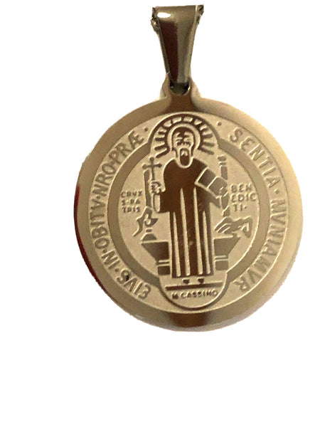 Saint Benedict Laser Engraved Image Silver  Pendant, New