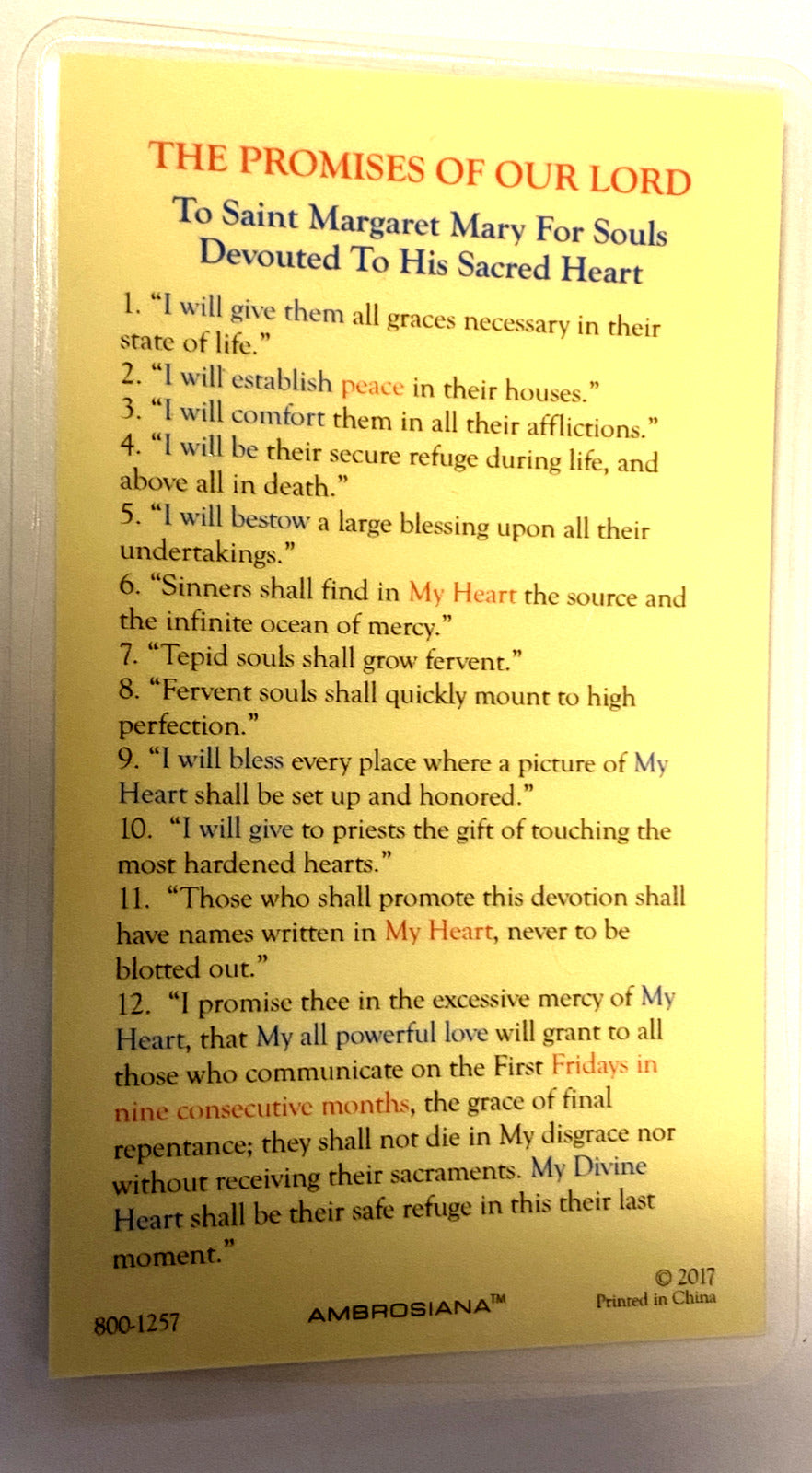 Saint Margaret Mary Alacoque(The Promises of Our Lord) Laminated Prayer Card,New