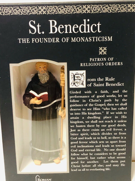 Saint Benedict  4" Statue + Prayer Card, New