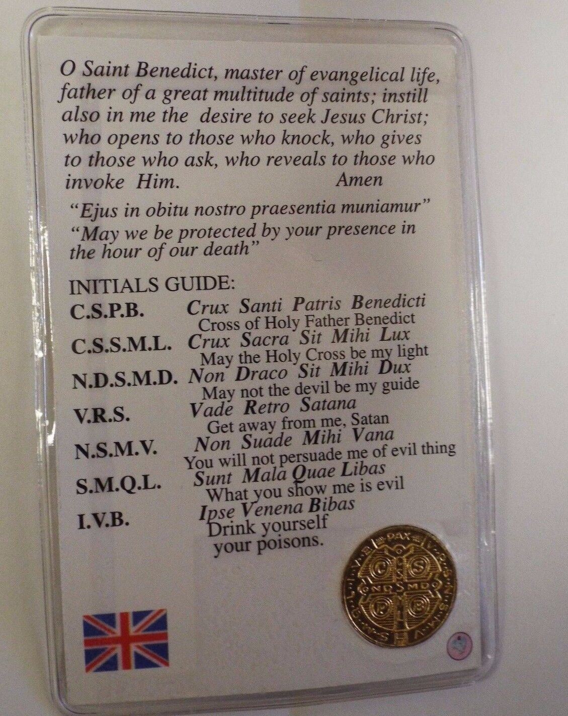 Saint Benedict Laminated Prayer Card with Gold Medal,Image 2, From Italy, New - Bob and Penny Lord
