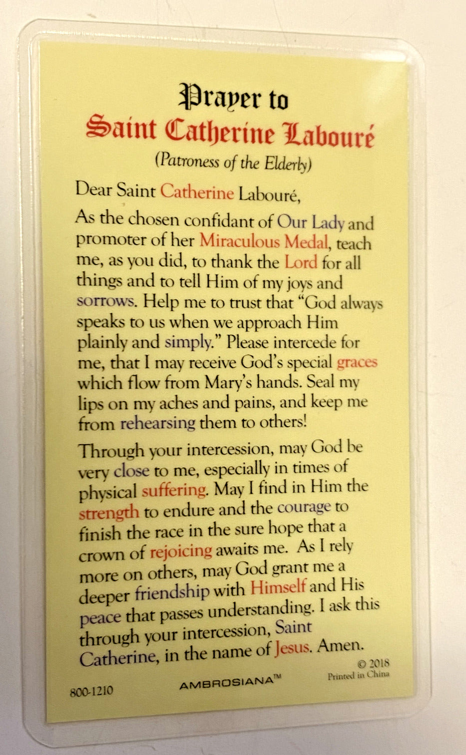 Saint Catherine Laboure Laminated Prayer Card, New - Bob and Penny Lord