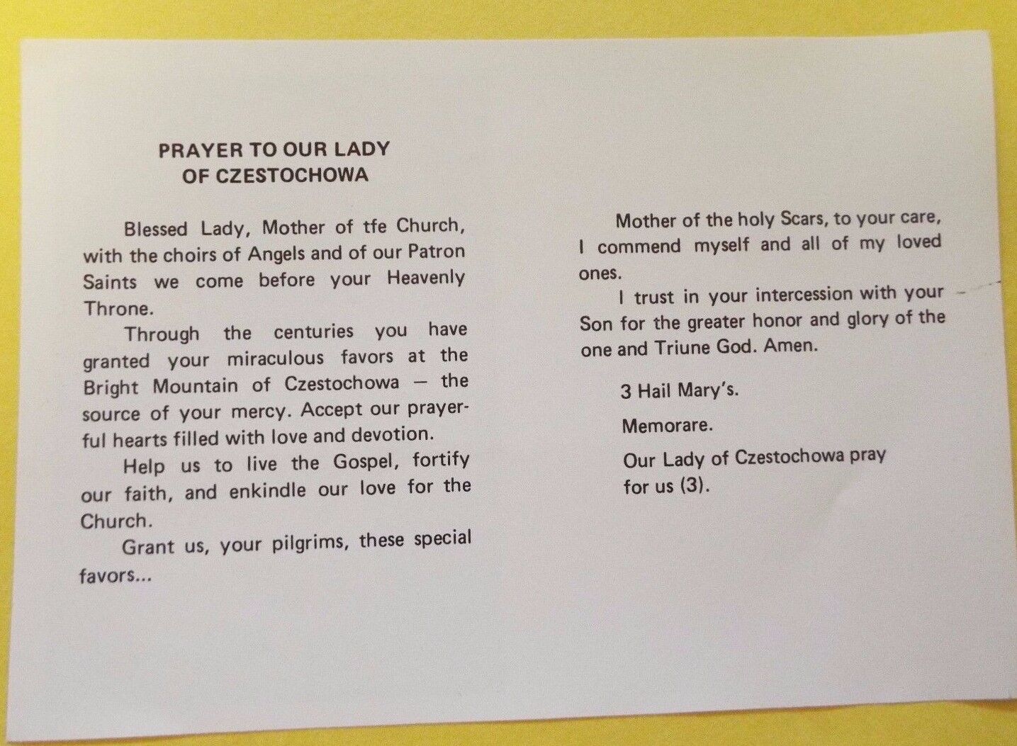 Our Lady of Czestochowa (Folder Style) Prayer Card, New - Bob and Penny Lord