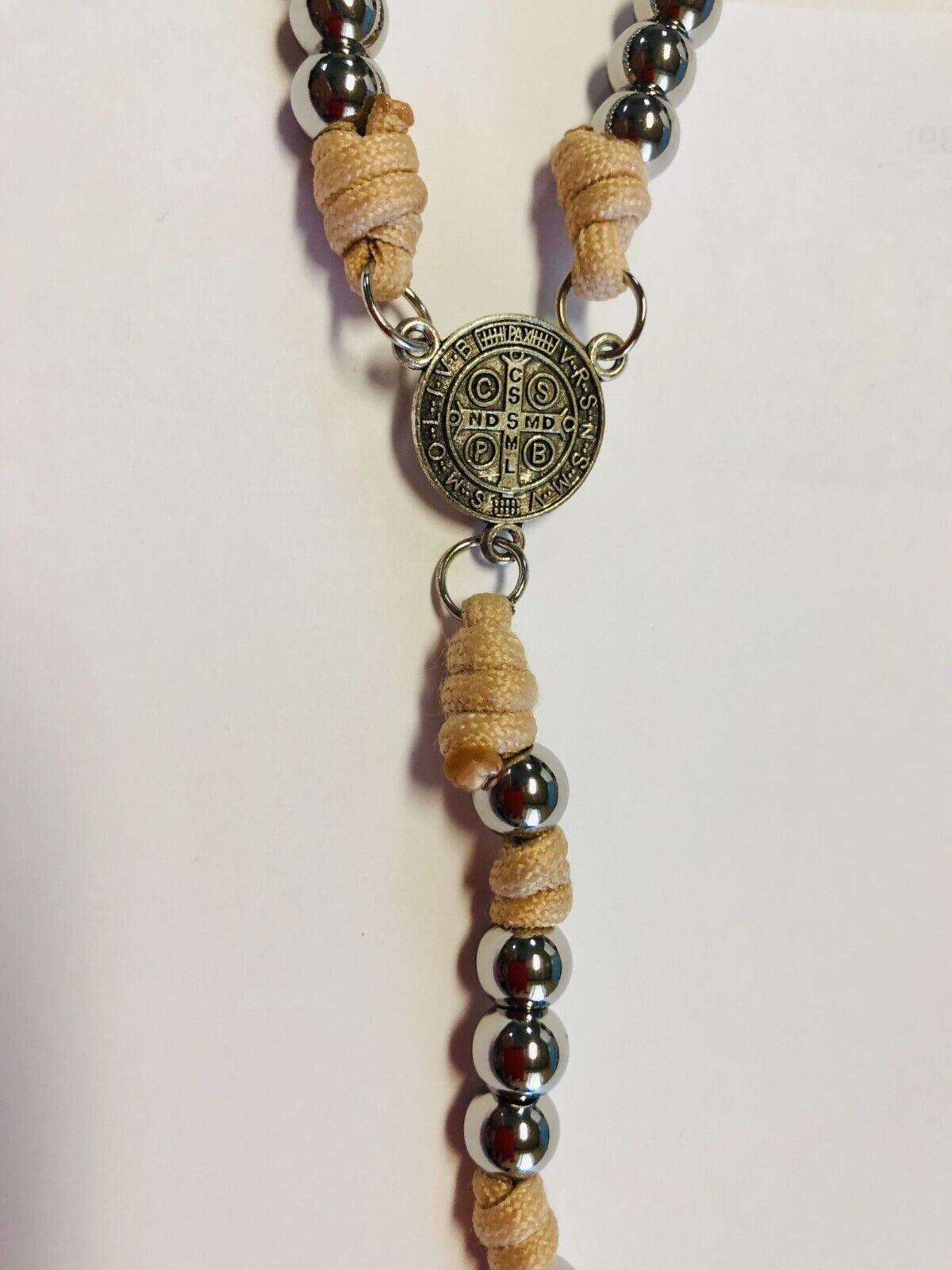 Saint Benedict Rosary Gray Stainless Steel Beads on Paracord, New - Bob and Penny Lord