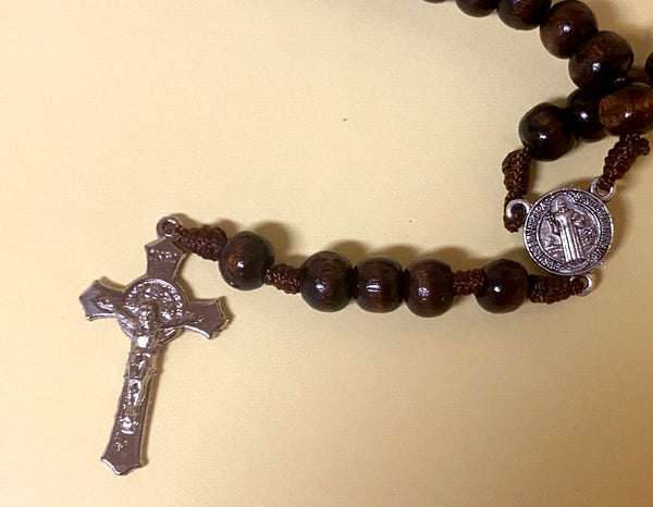 Saint Maximilian Kolbe Wood Rosary Box with Rosary, New from Colombia