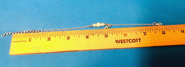 Children's Glass Pearl Bracelet with Cross Charm  7" Adjustable, New