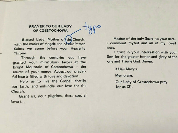 Our Lady of Czestochowa (Folder Style) Prayer Card, New