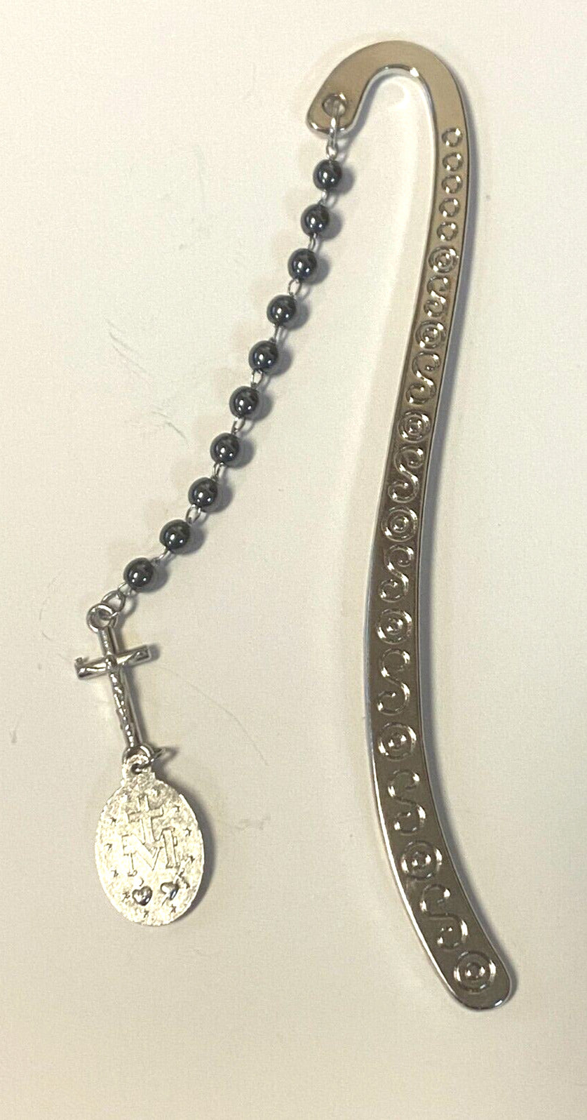 One Decade Hematite Rosary Bookmarker with Our Lady of Miraculous Medal, New - Bob and Penny Lord