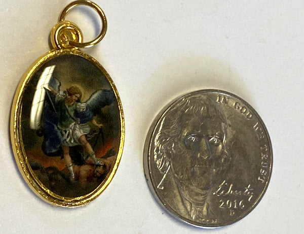 Saint Michael the Archangel Image Gold Tone Medal, New