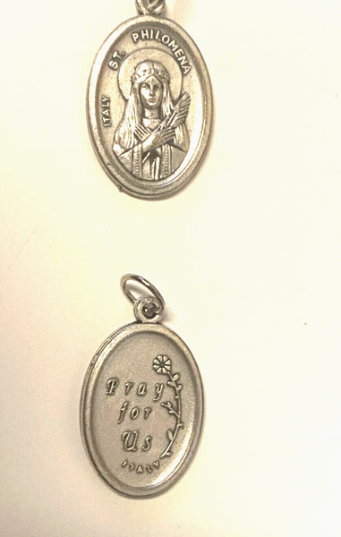Saint Philomena Silvertone Medal, New from Italy