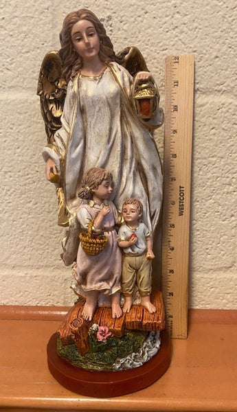 Guardian Angel Large Hand Painted  13" Statue, New Colombia