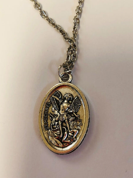 Saint Michael the Archangel/Guardian Angel 2 Sided Medal Necklace, New
