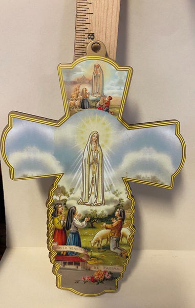 Our Lady of Fatima Wood Cross,  7.75", New
