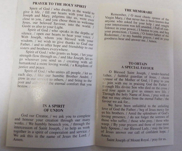 Saint Joseph Prayers Card, New from Canada