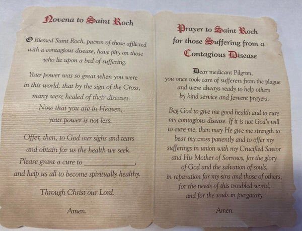 Saint Roch ( Patron of Plagues) Prayer Card + Medal, New