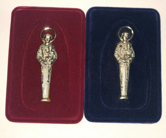 Saint Anthony of Padua Engraved Pewter, Blue or Red Velvet Frame ,New from Italy - Bob and Penny Lord