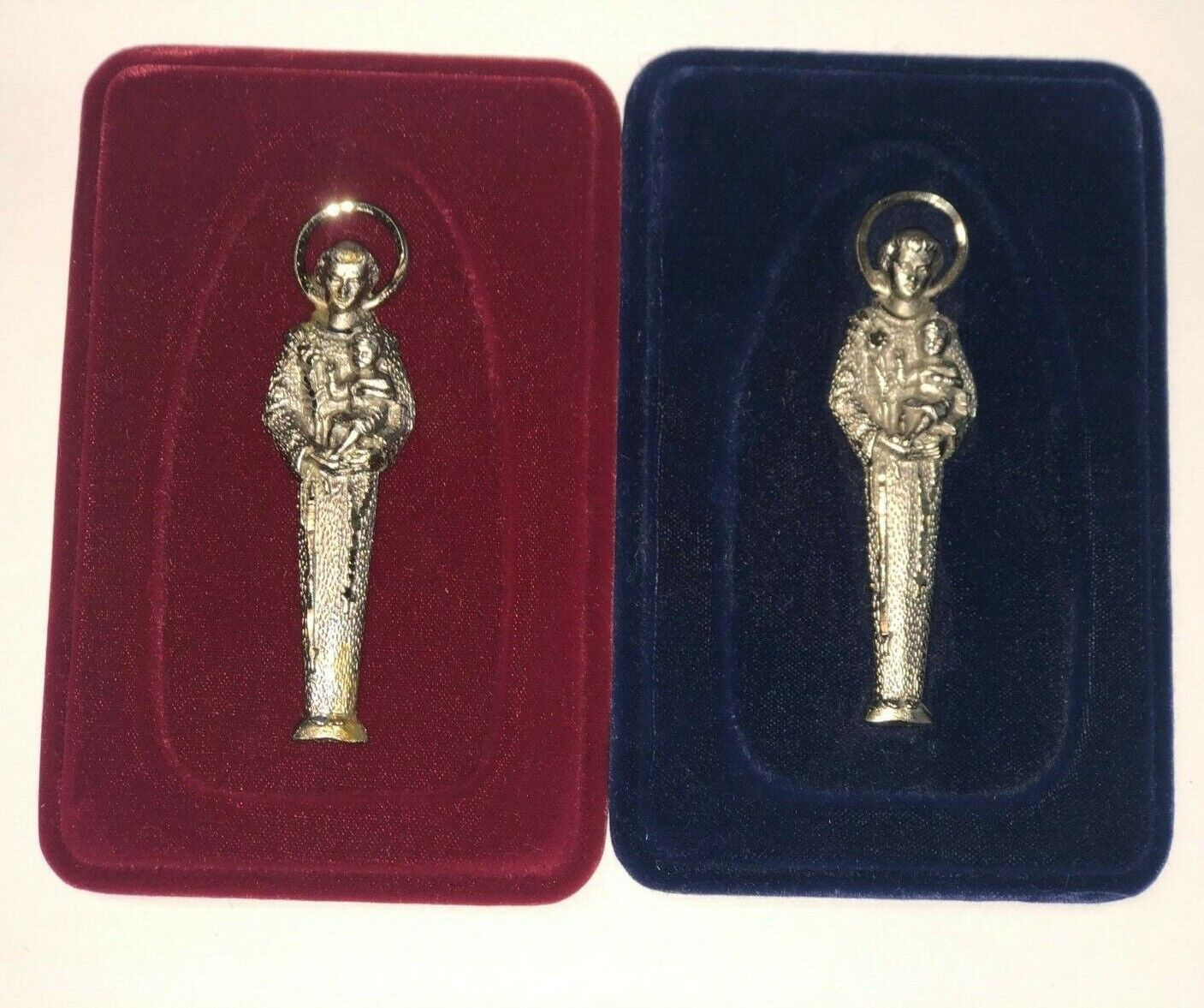 Saint Anthony of Padua Engraved Pewter, Blue or Red Velvet Frame ,New from Italy