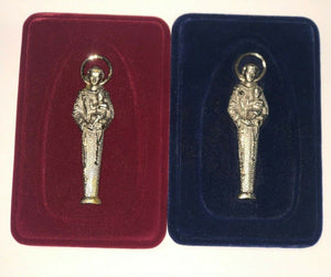 Saint Anthony of Padua Engraved Pewter, Blue or Red Velvet Frame ,New from Italy