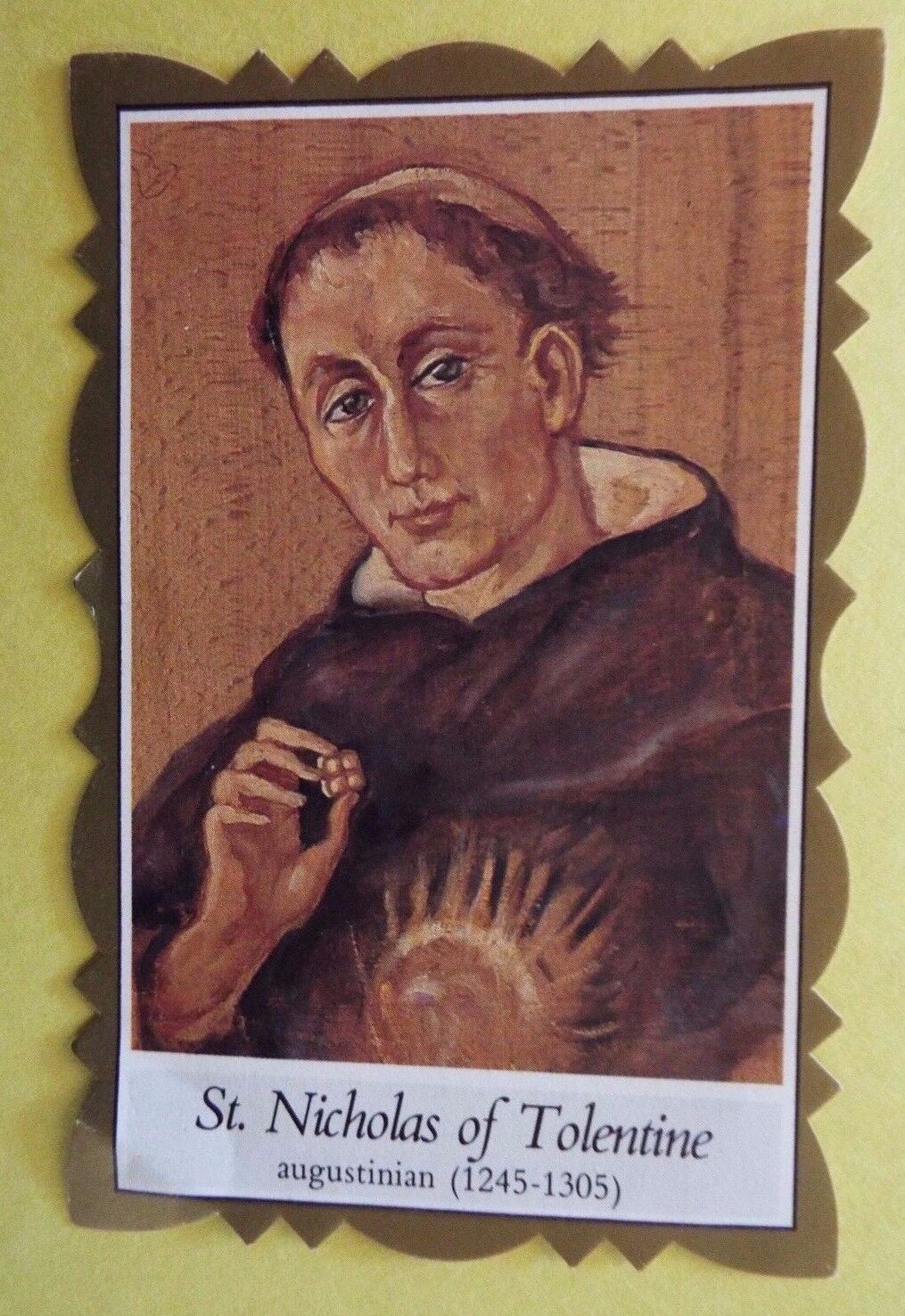 Saint Nicholas of Tolentino Scalloped Prayer Card, From Italy