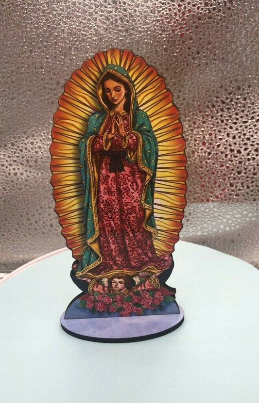 Our Lady of Guadalupe 6" Laser Image on Thin Wood Statue, New #91