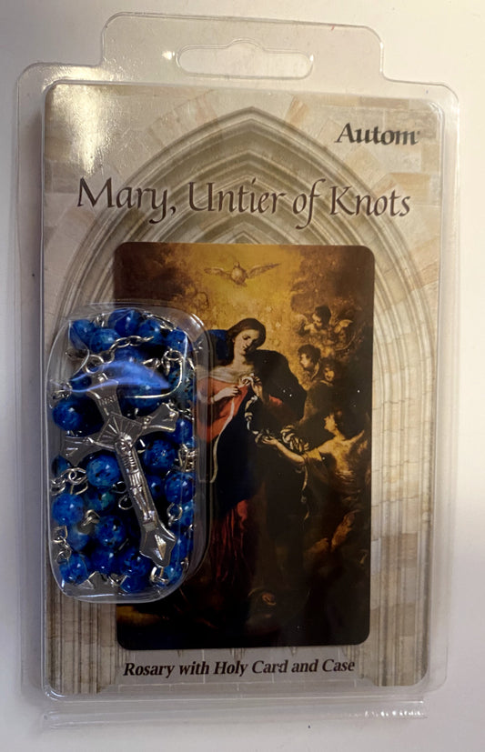 Our Lady Undoer (Untier) of Knots Rosary, Prayer Card, Rosary & Pouch, New