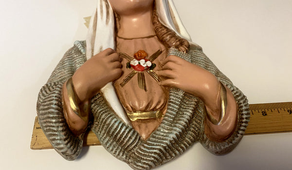 Immaculate Heart of Mary 9" Hand Painted Wall Plaque, New from Colombia
