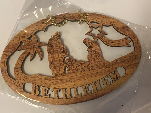 Nativity Scene Wall Sign Carved in  Olive Wood, New from Bethlehem