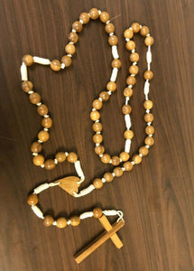 Vintage Wooden Beads/ Macrame Rosary, Extra Large 61", Pre-owned