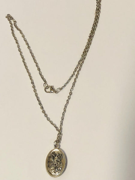 Saint Michael the Archangel/Guardian Angel 2 Sided Medal Necklace, New