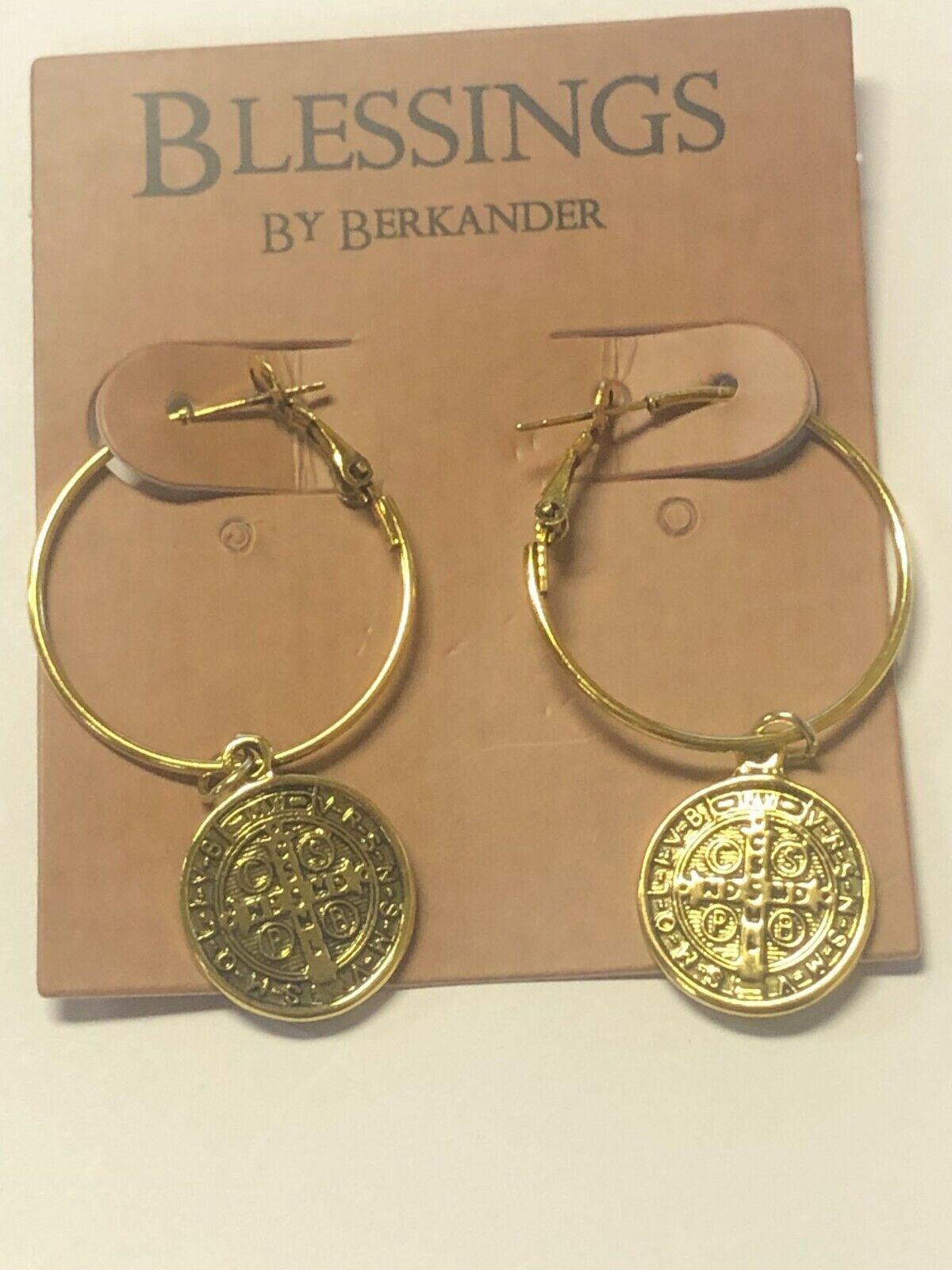 Saint Benedict Antique Goldplated Hoop Earrings, New