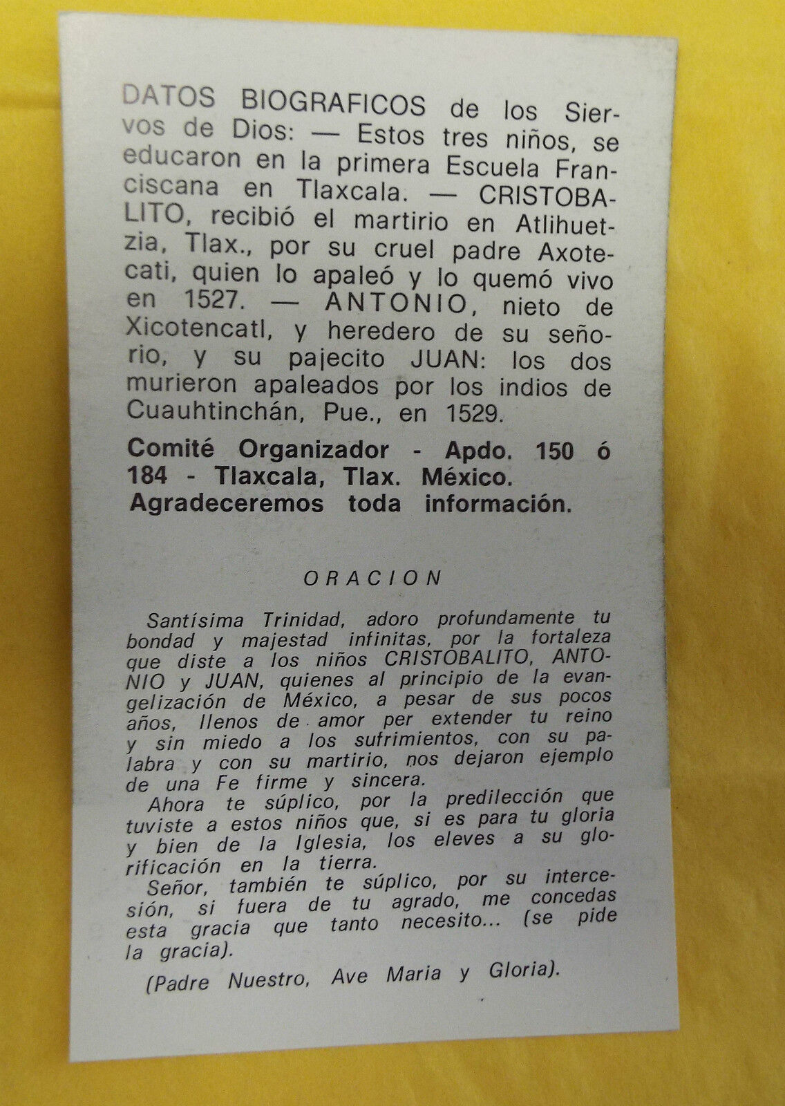 Cristobalito, Antonio & Juan Siervos de Dios, Prayer Card/Estampa en  Español