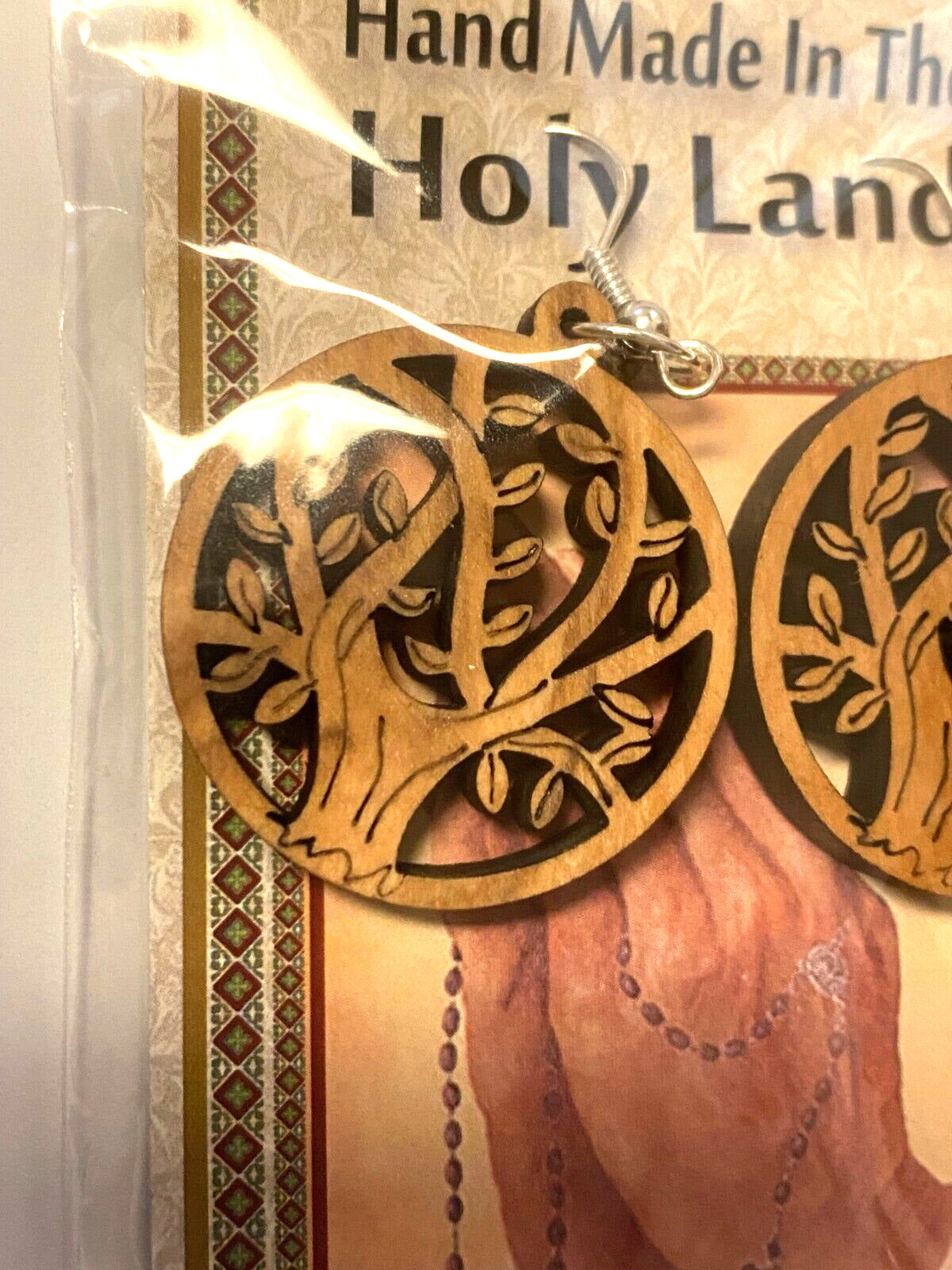 Olive Wood Tree Round  2" Hanging Earrings, New From the Holy Land