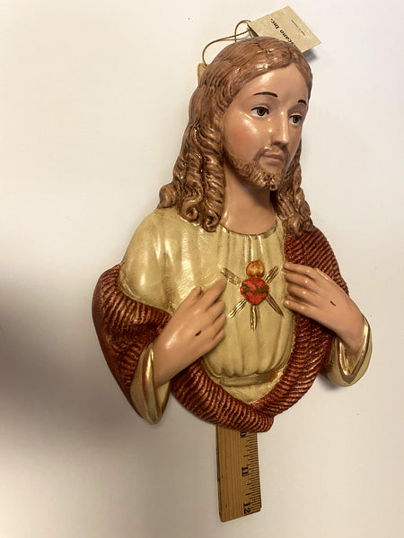 Sacred Heart Of Jesus Hand Painted  9" Wall Plaque, New from Colombia