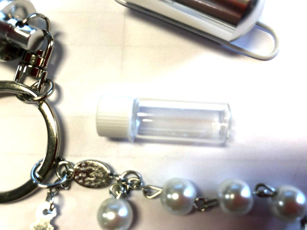 Holy Water Vial with 1 decade Rosary Keychain, New