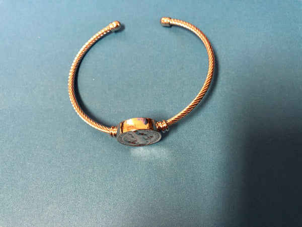 Saint Benedict Metal  Rope Bangle Bracelet  7.5", New