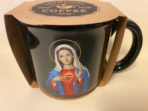 Blessed Mother Black 13oz Cup/Mug, With Morning Consecration Prayer, New