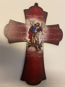 Saint Michael The Archangel 8" Laser Image on Thin Wood Cross, New