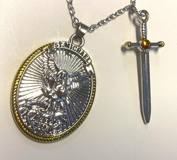 Saint Michael the Archangel Silvertone Necklace,  New from Japan