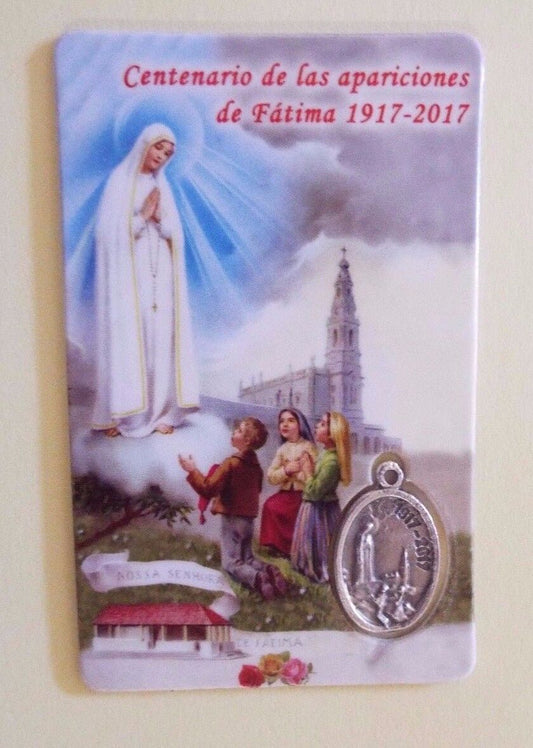 Nuestra Señora de Fátima, Estampita en Cartulina,con Medalla De Fátima, Portugal - Bob and Penny Lord