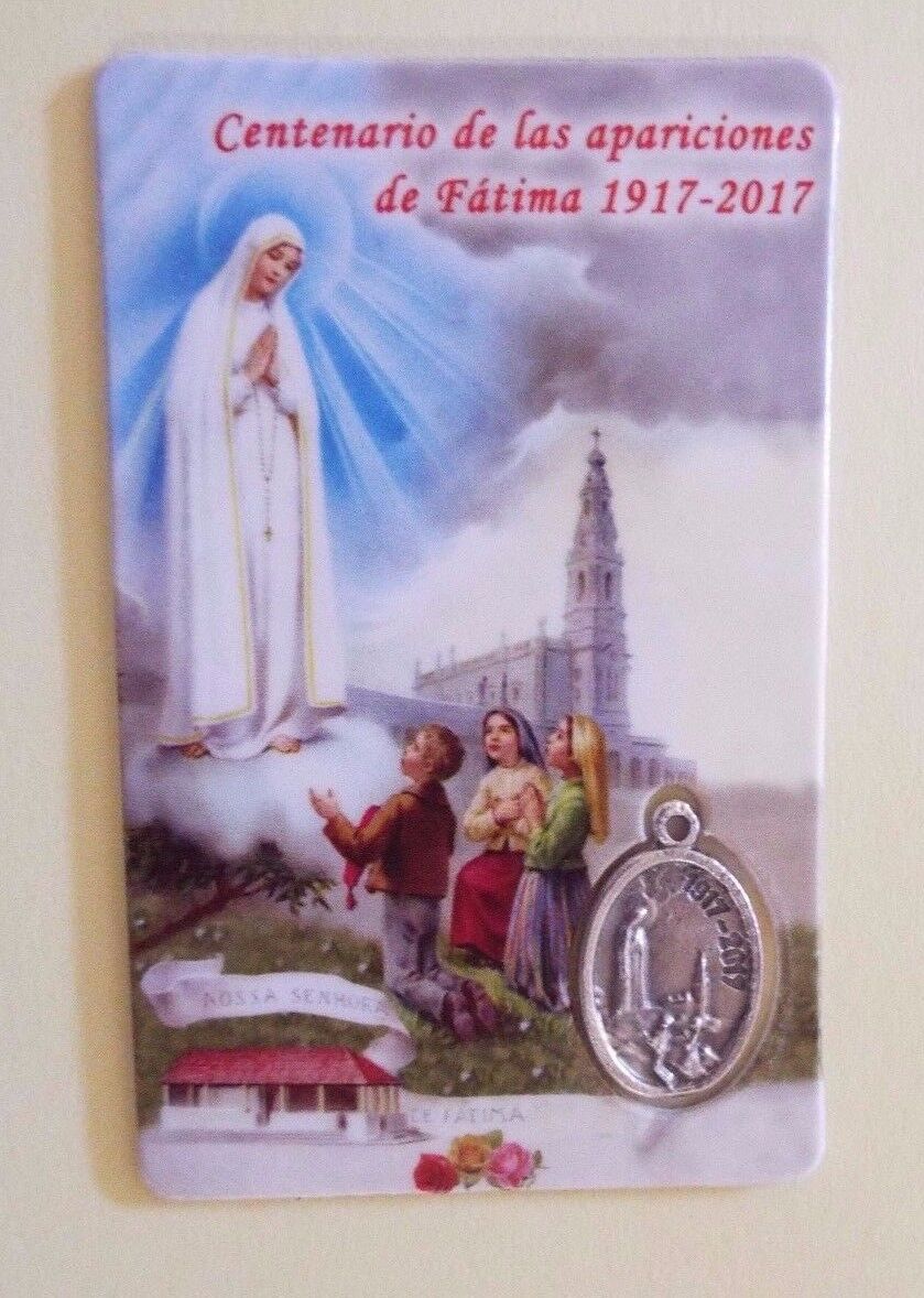 Nuestra Señora de Fátima, Estampita en Cartulina,con Medalla De Fátima, Portugal