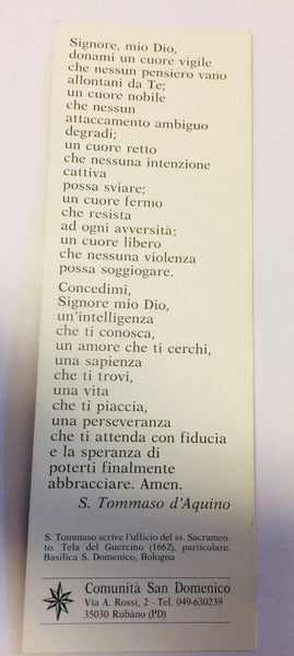 Saint Thomas Aquinas Authentic Prayer Card, PRAYER IN ITALIAN, New From Italy