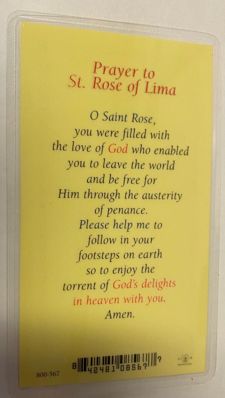 Saint Rose of Lima Laminated Prayer Card, New
